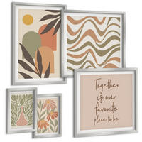 BILDER SET 5er Set - 50x50 cm & 20x30 cm & 40x60 cm Silberner Rahmen - Abstrakte Pastellblumen - Silberfarben, Kunststoff (40/60cm) - TULUP