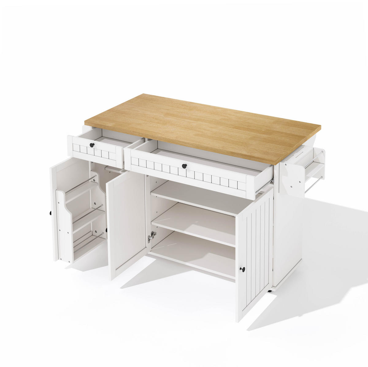 KÜCHENINSEL 137/45/89,5 cm mit klappbarer Arbeitsplatte, Rollen und Stauraum aus MDF, Natur/Weiß - Weiß/Braun, Holzwerkstoff (137/89.5/70cm) - Redom
