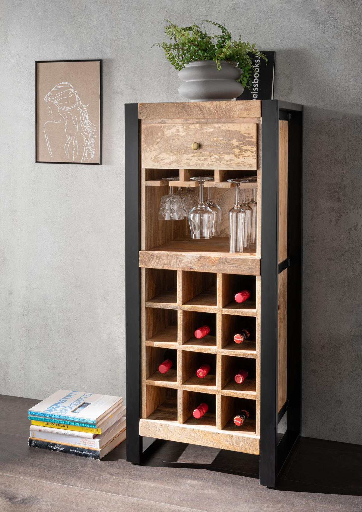 BARREGAL Fontana - 51 cm - Mangoholz - Schwarz/Naturfarben, Holz/Metall (51/120/40cm) - bene living