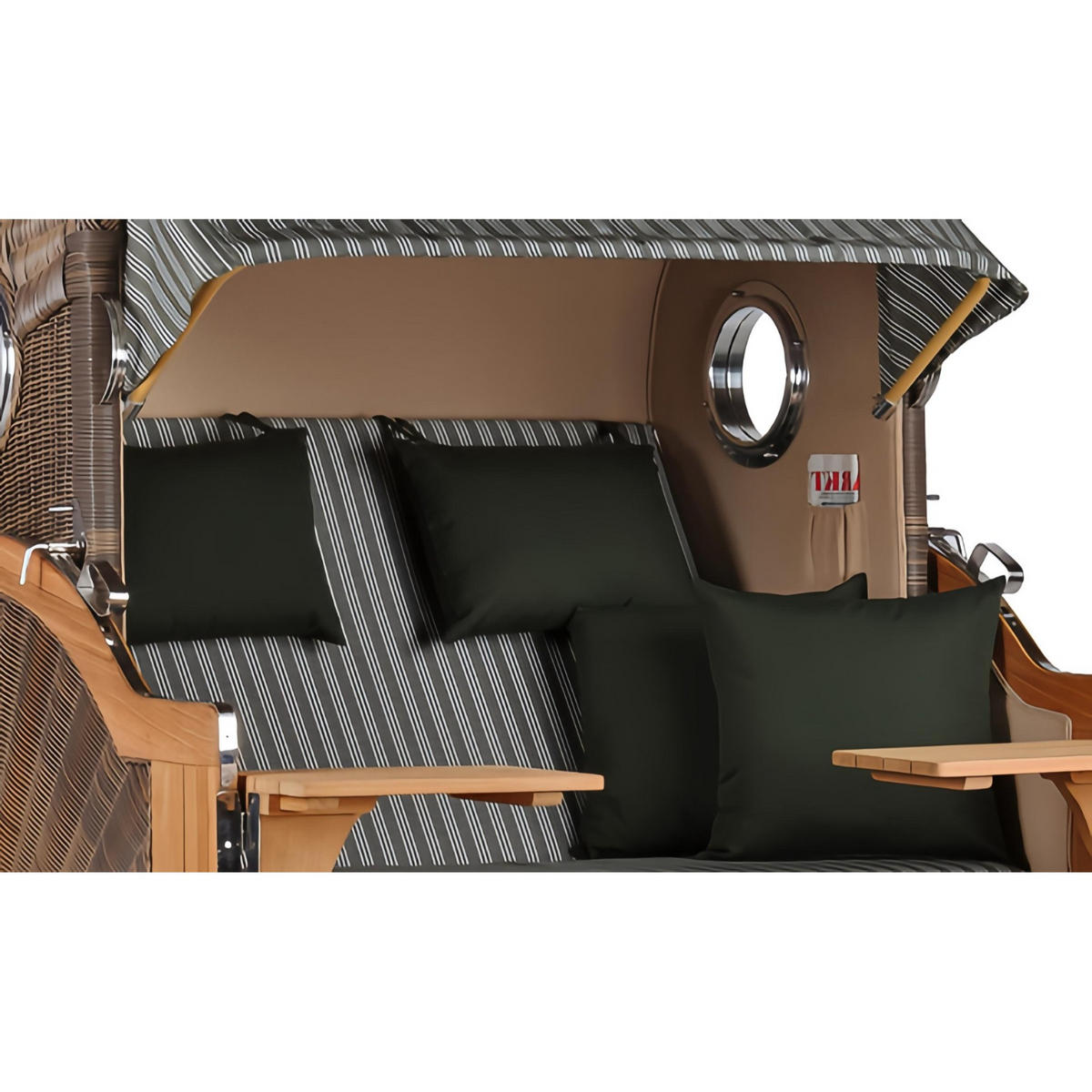 STRANDKORB Düne 2 Sitzer Teak PE Grey - Braun/Grün, Holz/Metall (125/170/80cm) - Mr. Deko