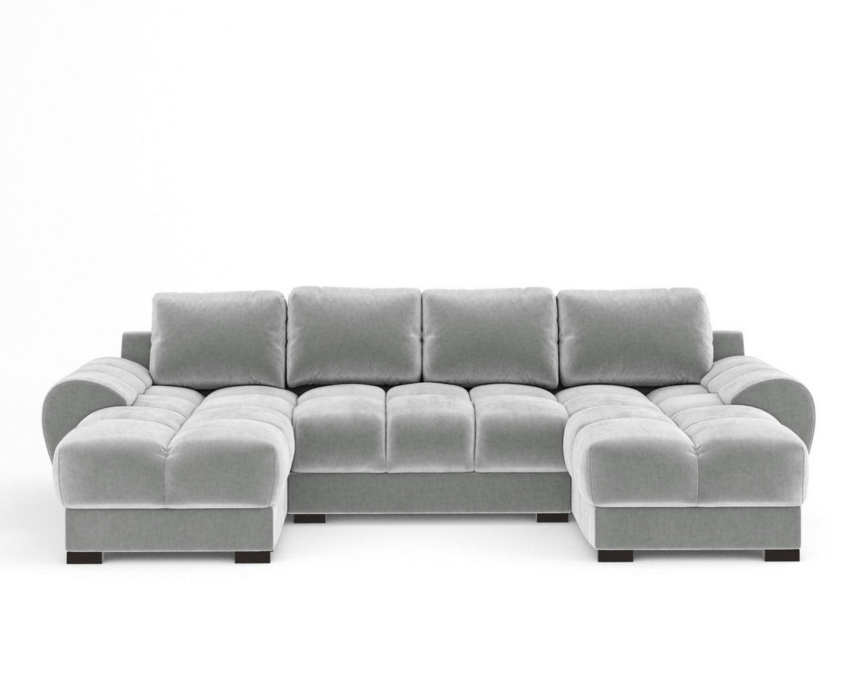 WOHNLANDSCHAFT Peebles Creme Samtstoff - Creme/Schwarz, Holz/Holzwerkstoff (330/90/175cm) - Maison de Reve