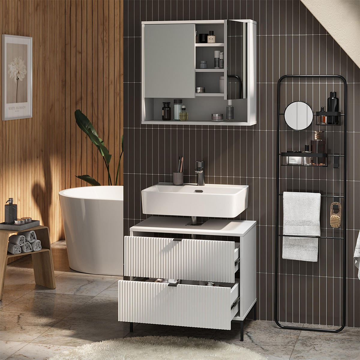 BADMÖBEL-SET Eliza Weiß 2 Teile - Weiß, Holzwerkstoff (70/63/45.1cm) - Vicco