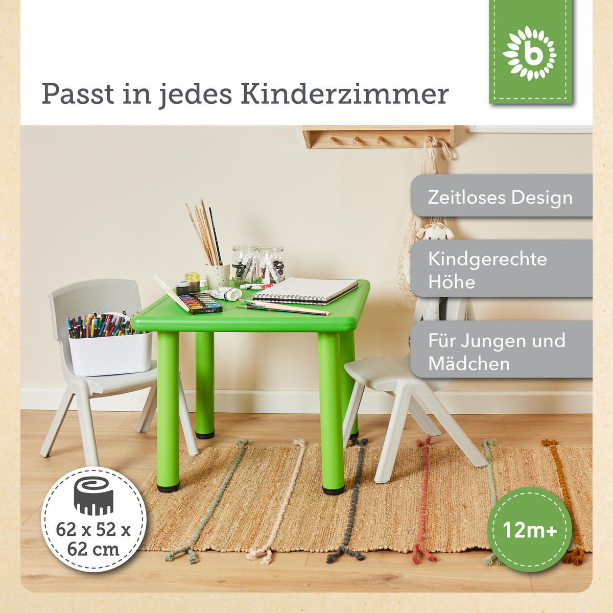 KINDERTISCH - Grün, Kunststoff (62/52/62cm) - Bieco Spielwaren