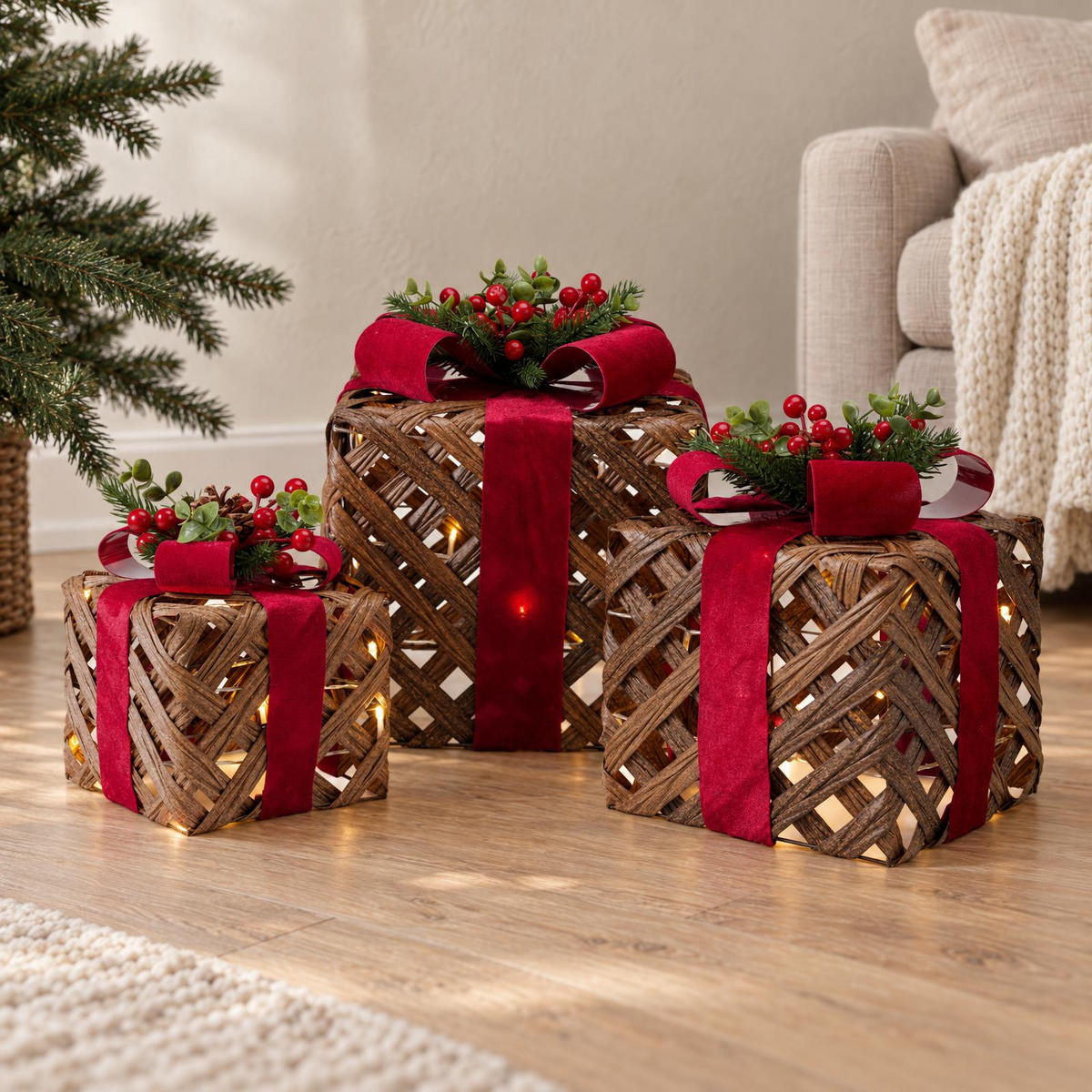 WEIHNACHTSDEKORATION 3er-Set - Braun, Metall (25/30/25cm) - Home Styling Collection