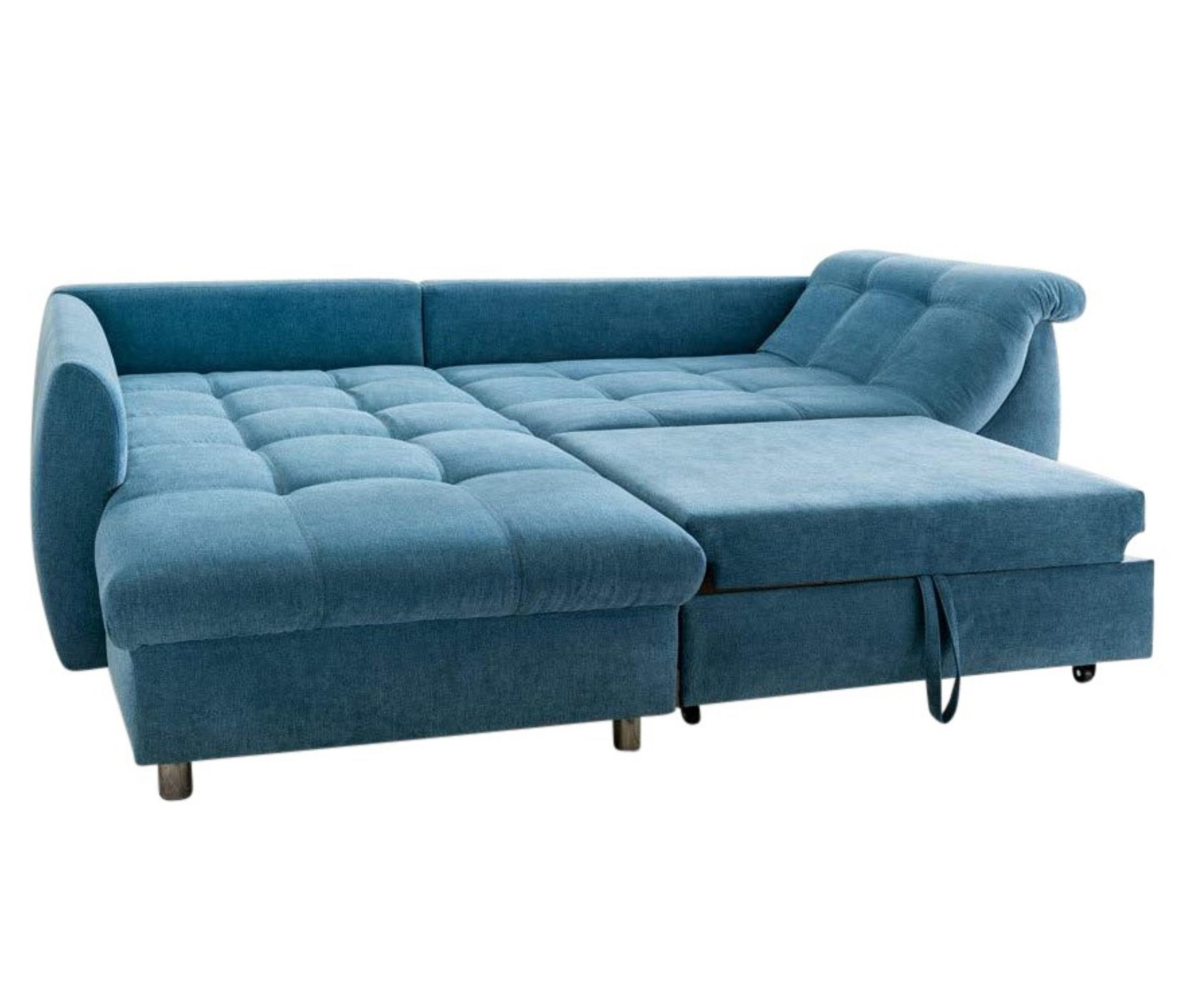 ECKSOFA mit Schlaffunktion, Bettkasten, Wellenunterfederung, Ottomane links B250/T190/H84 cm, Liegefl. 179x190 cm, Mikrofaser Blau / 17102 - Blau/Chromfarben, Textil/Metall (250/190cm) - luma-home