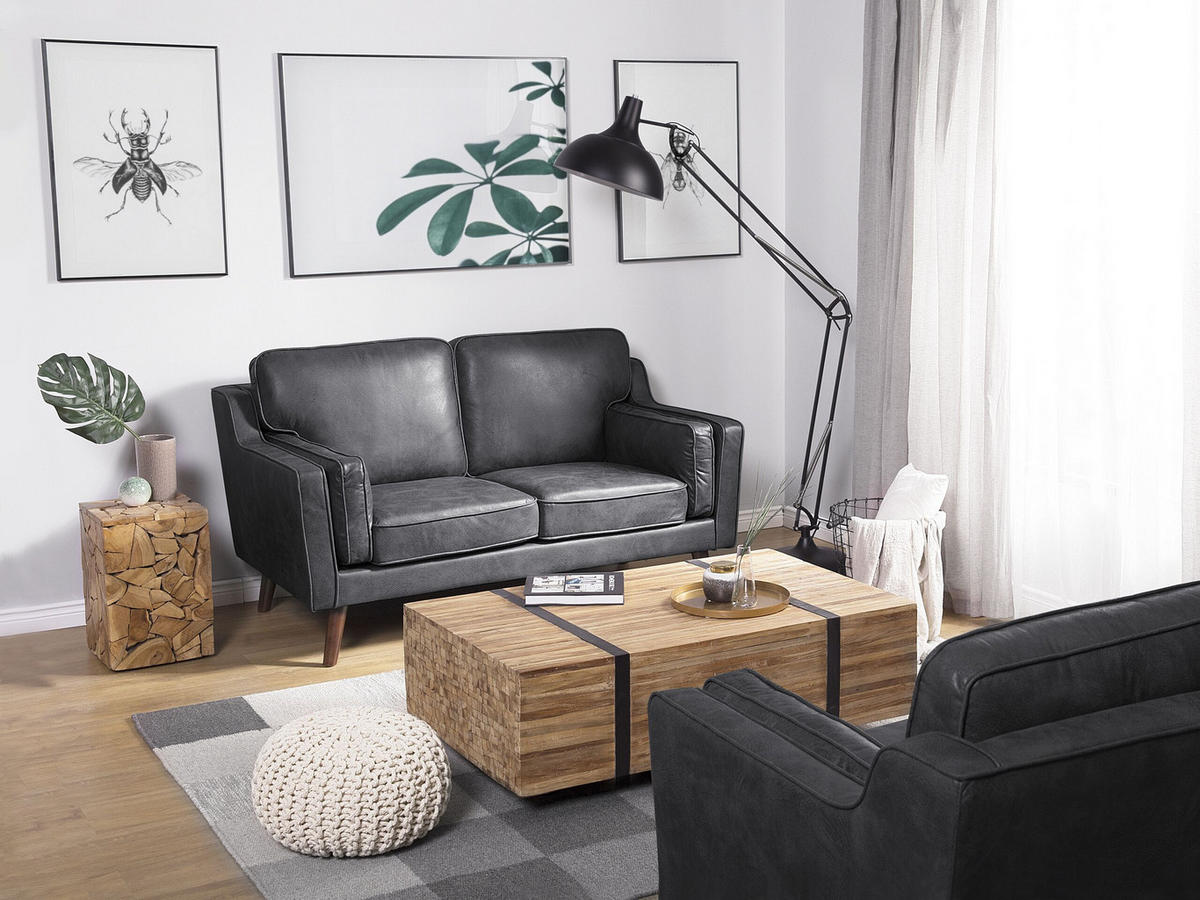 2-SITZER-SOFA Kunstleder Grau Lokka - Dunkelgrau, Textil (150/85/83cm) - Beliani