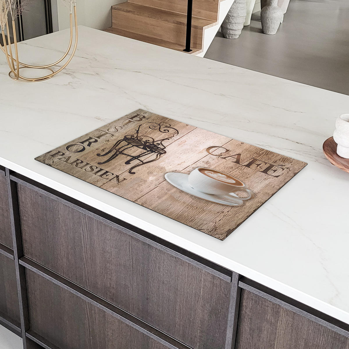 HERDABDECKPLATTE Bistro Parisien - Café - Kaffee - Jahrgang Induktionsmatte 81x52 cm - Cappuccino, Kunststoff (81/52/0.2cm) - MuchoWow