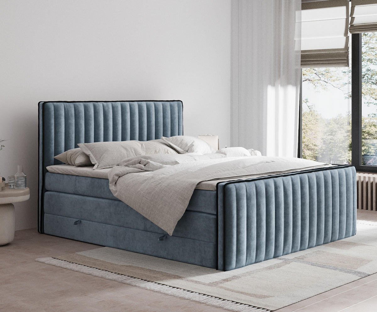 BOXSPRINGBETT Nocturne Blau Grau 200/200 cm - Blaugrau/Schwarz, Holz/Holzwerkstoff (200/200cm) - Maison de Reve