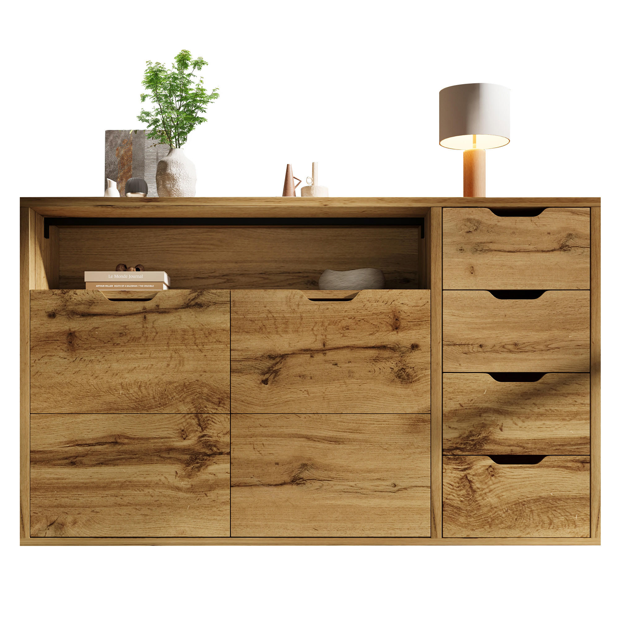 SIDEBOARD 150x40x90 cm Eiche mit 4 Schubladen - Eichefarben, Holz (150/90/40cm) - FLIEKS
