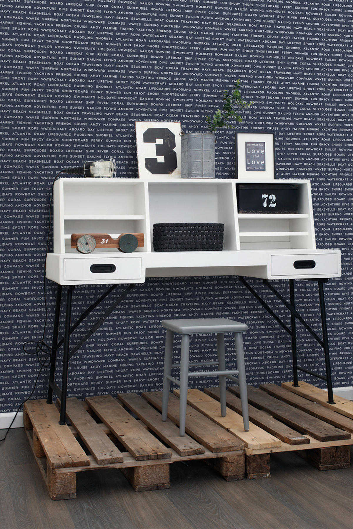 TAPETE maritime Strandtexte 53 cm x 10.05 m - Blau, Papier (53/1000cm) - ESTAhome
