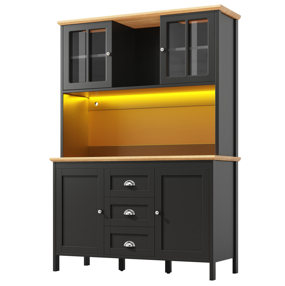 BUFFET 120/40/179 cm schwarz aus MDF/Metall mit LED - Schwarz, Holzwerkstoff (120/179/40cm) - OKWISH