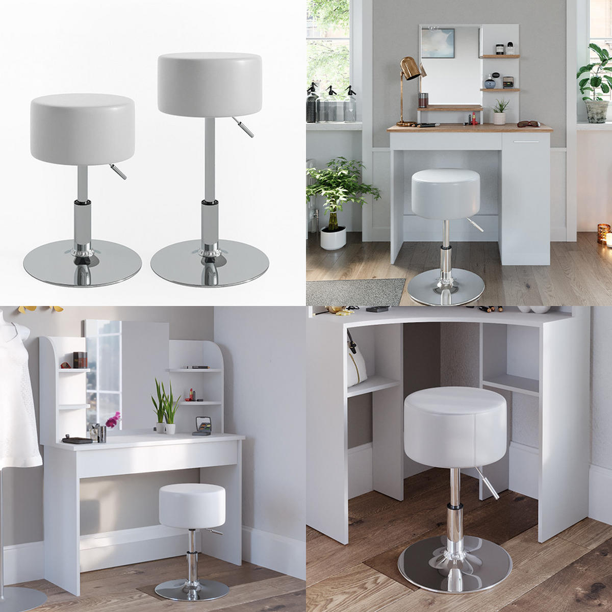 HOCKER Design Weiß 33.5 x 67 cm für Schminktisch - Weiß, Metall (33.5/67/33.5cm) - Vicco