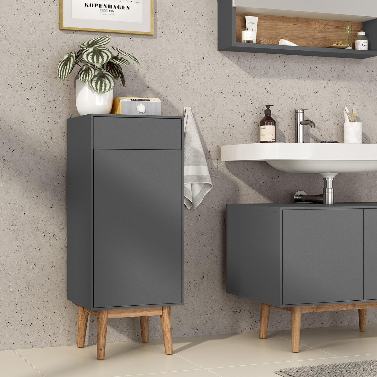 UNTERSCHRANK mit 1 Schublade - Eiche teilmassiv - Grau, Holz/Holzwerkstoff (40/97/32cm) - home24