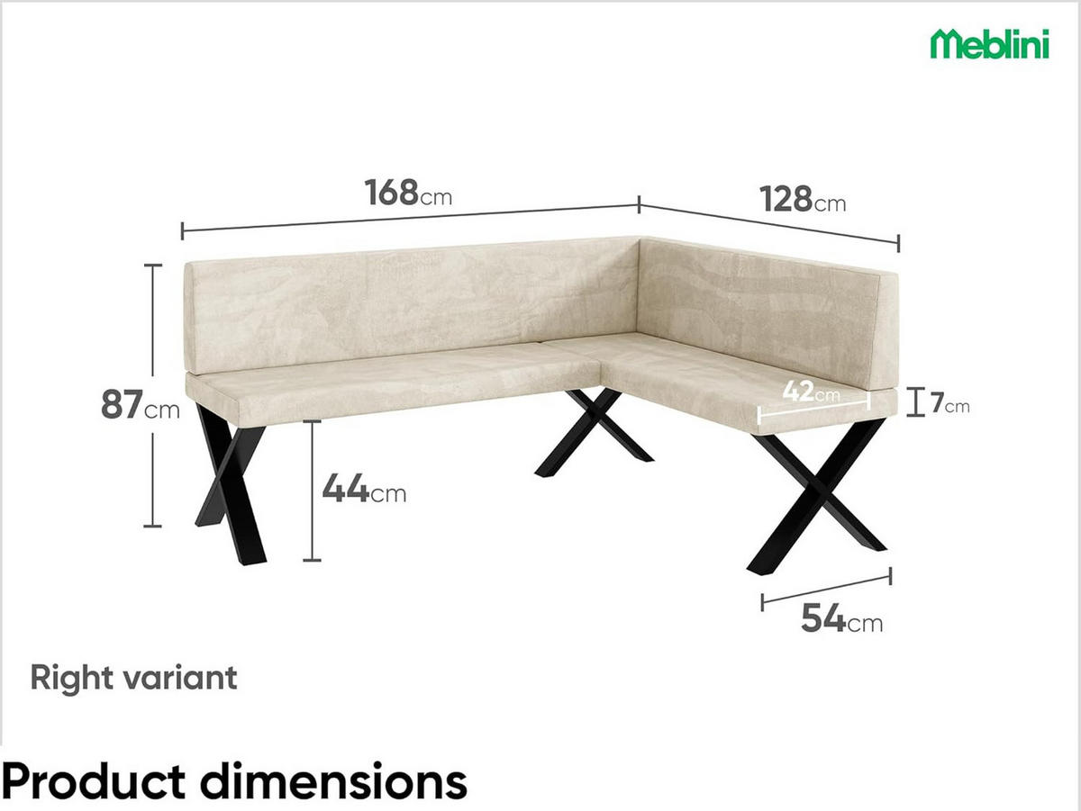 ECKBANK TONI_X - Creme, Textil (128/168cm) - Meblini
