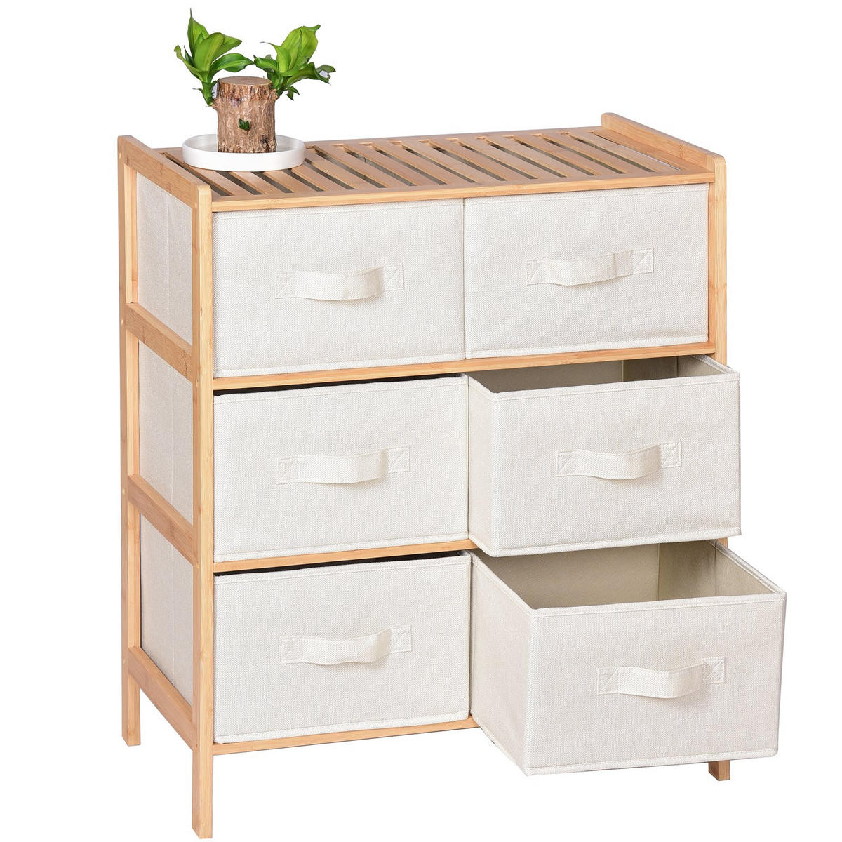 BADEZIMMERSCHRANK Bambus Stoff Beige Natur 66/35/79 cm - Naturfarben, Holz/Textil (66/79/35cm) - Begryf