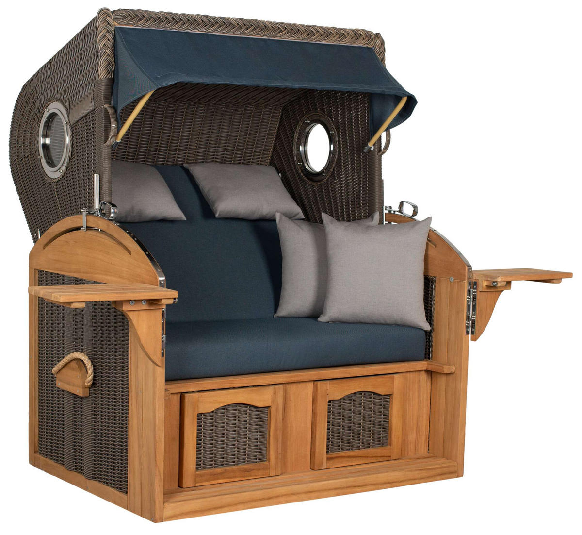 STRANDKORB XL Schillig Bullauge - Blau/Braun, Metall (142/170/95cm) - Mr. Deko