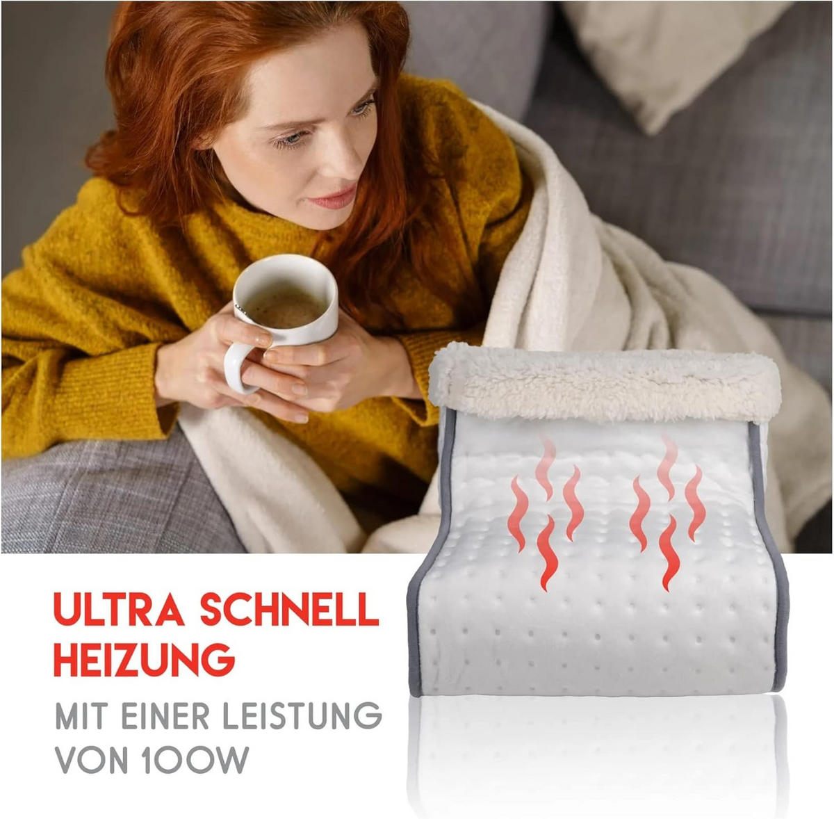 FUSSWÄRMER FW-001A Elektrisch Weiß 100W mit 3 Heizstufen, Fußheizung, Wärmekissen, Fußwärmer Elektrisch, Heizkissen, Winterwärmer, Wärmegerät - Weiß, Textil (30/25/30cm) - Alpina