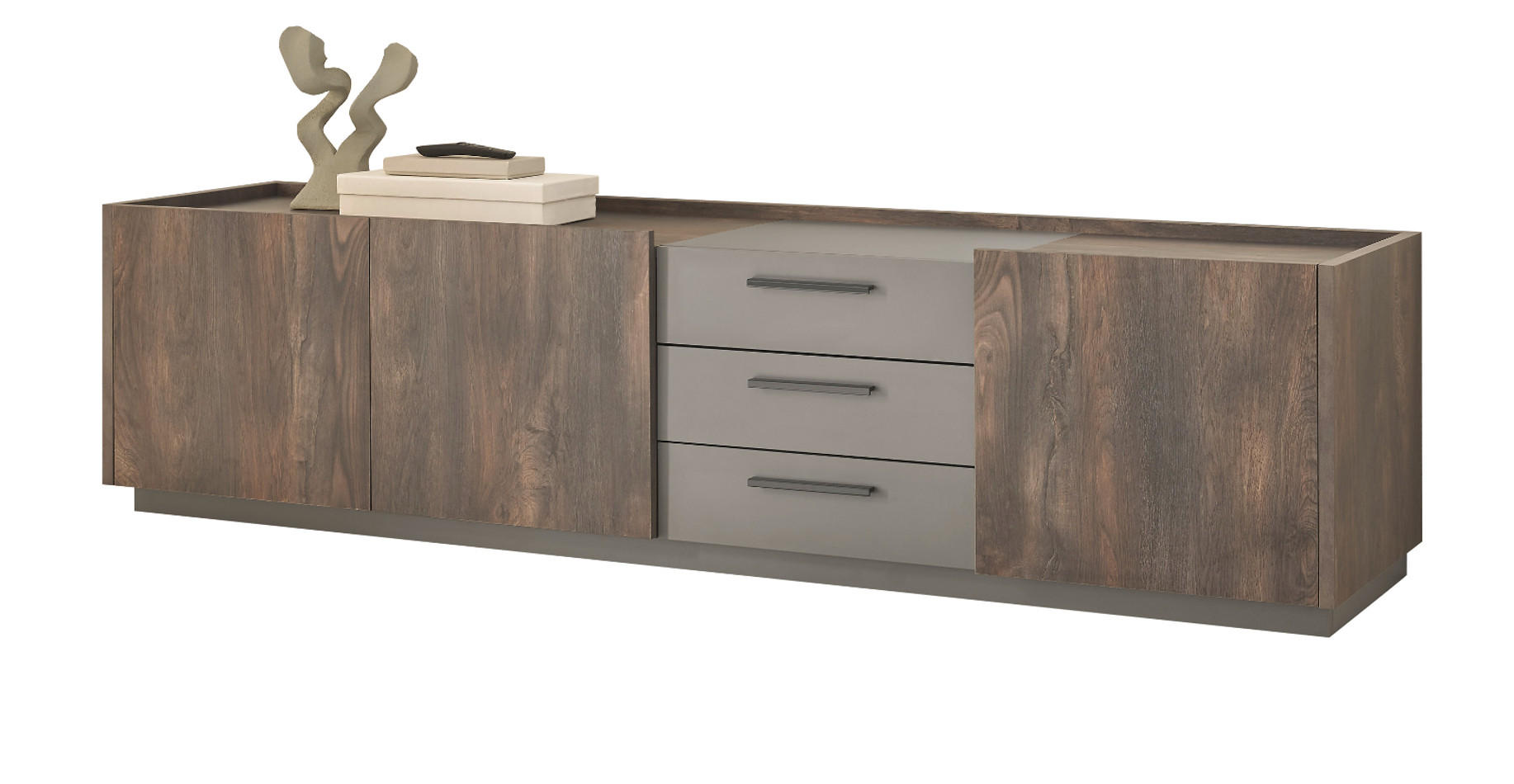 TV-LOWBOARD Thermo Eiche, grau, XL TV Unterteil mit Soft-Close 200 cm - Eichefarben/Schwarz, Holzwerkstoff/Kunststoff (200/50/45cm) - Furn.Design