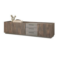TV-LOWBOARD Thermo Eiche, grau, XL TV Unterteil mit Soft-Close 200 cm - Eichefarben/Schwarz, Holzwerkstoff/Kunststoff (200/50/45cm) - Furn.Design
