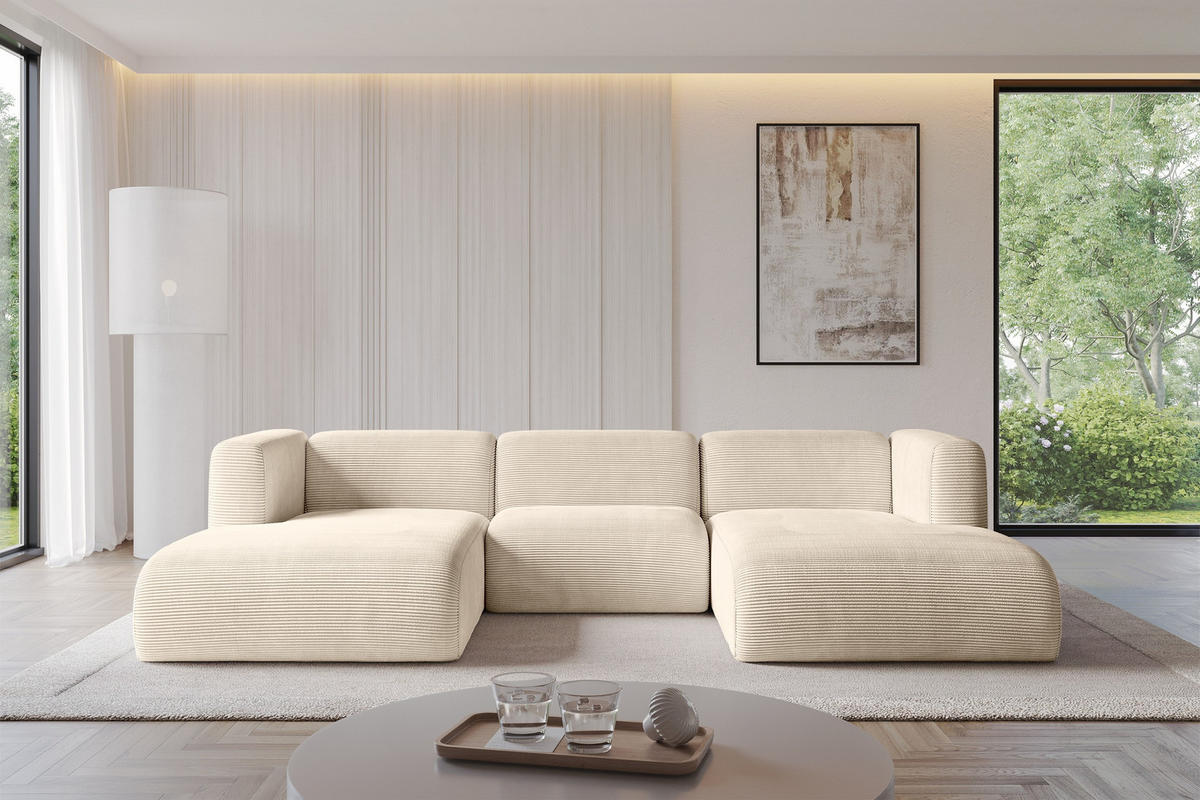 WOHNLANDSCHAFT MIRA-U1 317x179x70 Beige Cord - Sandfarben/Beige, Holzwerkstoff/Kunststoff (317/70/179cm) - ALTDECOR