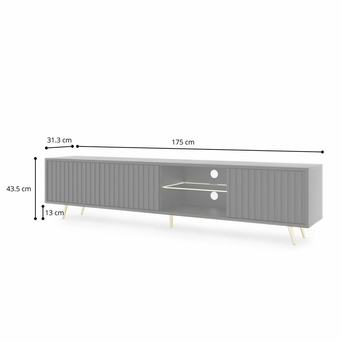 TV-SCHRANK Bello Schwarz Gold 175 cm - Schwarz, Holzwerkstoff (175/43.5/31.3cm) - Selsey