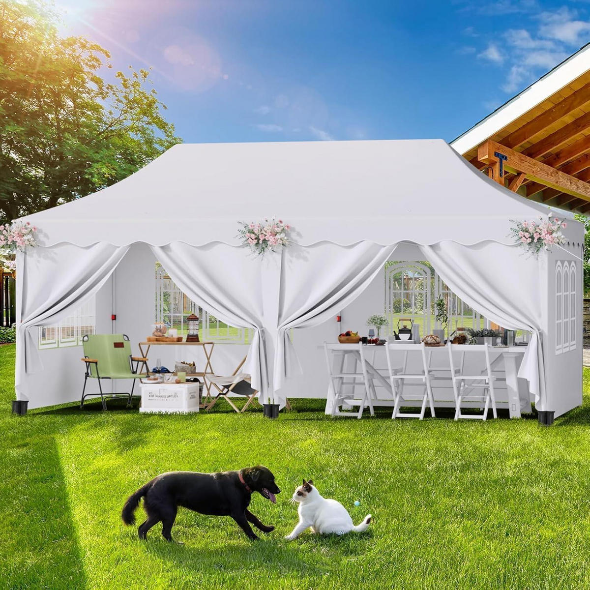 FALTPAVILLON 3x6 m Weiß Wasserdicht mit 6 Seitenwänden - Weiß, Textil (300/310/600cm)
