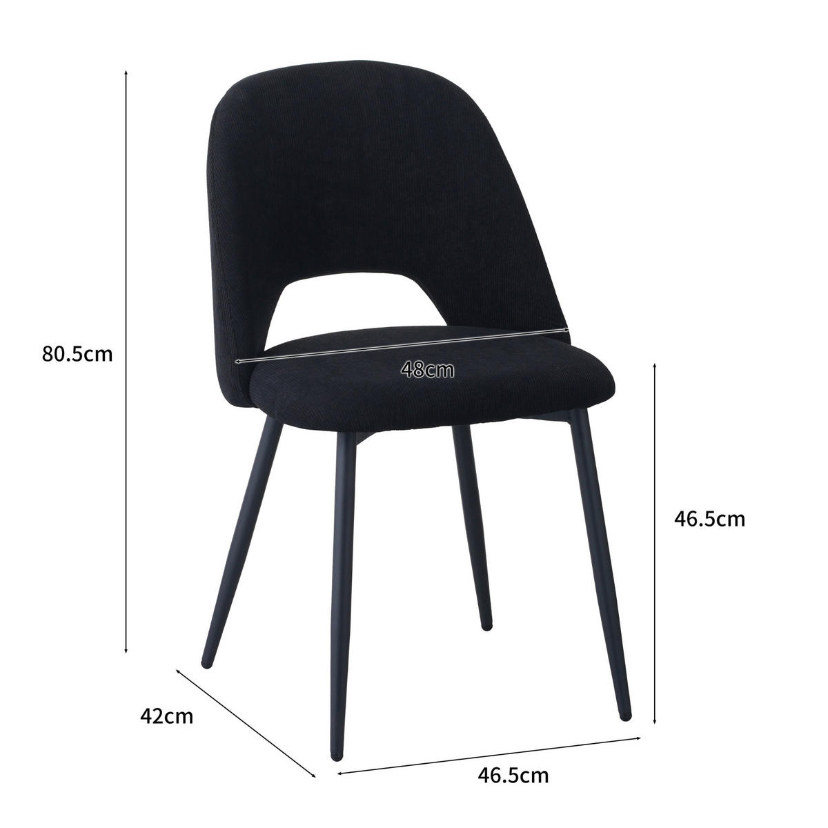 ESSZIMMERSTUHL SILVI Cord 2er Set Schwarz - Schwarz, Metall (48/81/53cm) - Albatros