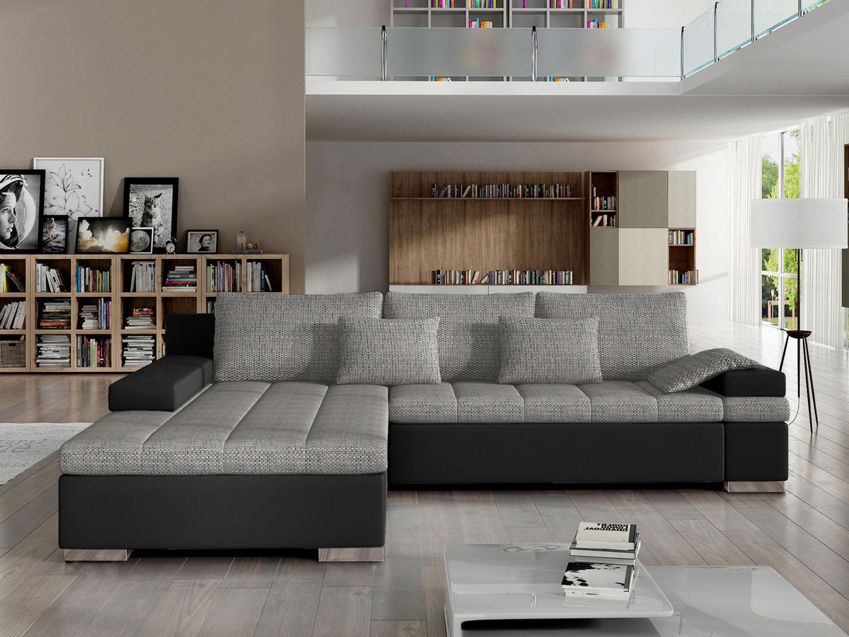 ECKSOFA Bangkok, Seite: Links - Silberfarben/Hellgrau, Holz/Textil (310/175cm) - MIRJAN24