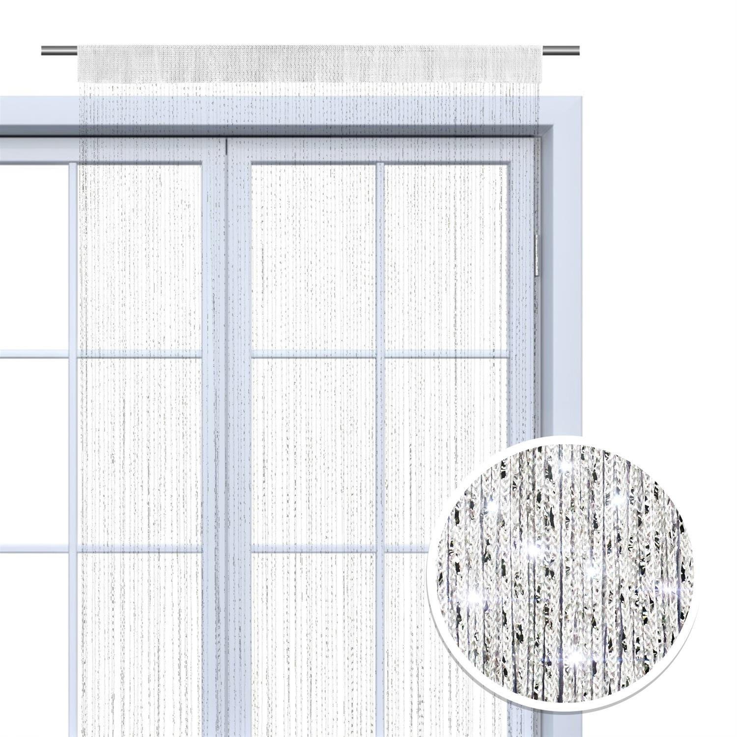 FADENVORHANG Lurex weiß/silber 245/90 cm Glitzer-Effekt Stangendurchzug kürzbar - Weiß, Textil (90/245/1cm) - wometo