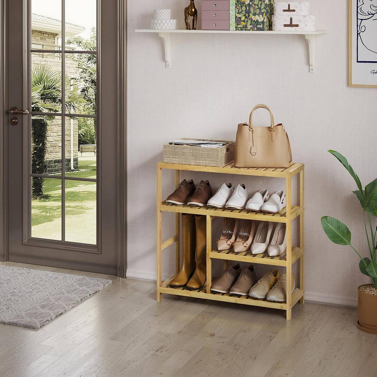 SCHUHREGAL mit 4 Ebenen, aus Bambus - Naturfarben, Naturmaterialien (68/68.5/26cm) - Woltu