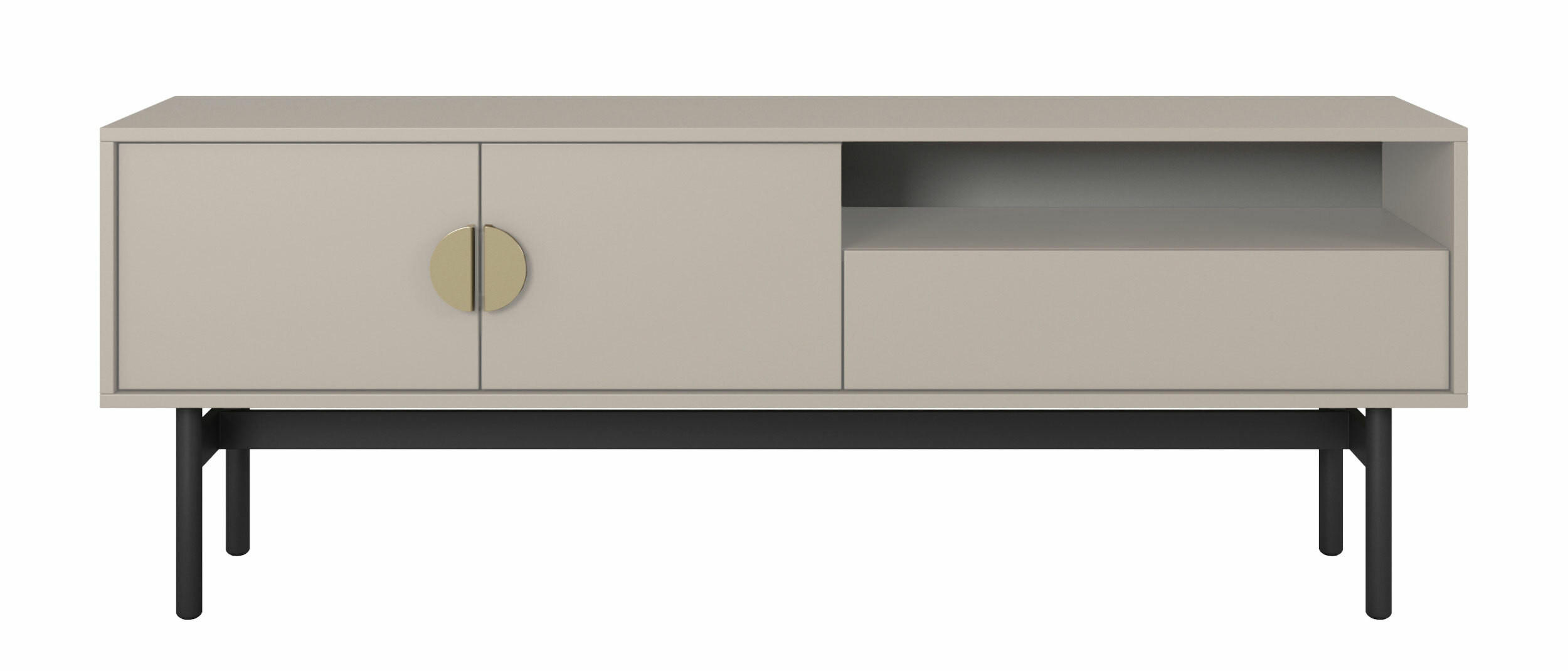 TV-SCHRANK Stoon Grau-Beige mit Schublade 154 cm - Greige/Goldfarben, Holzwerkstoff/Metall (154/57/38cm) - Selsey