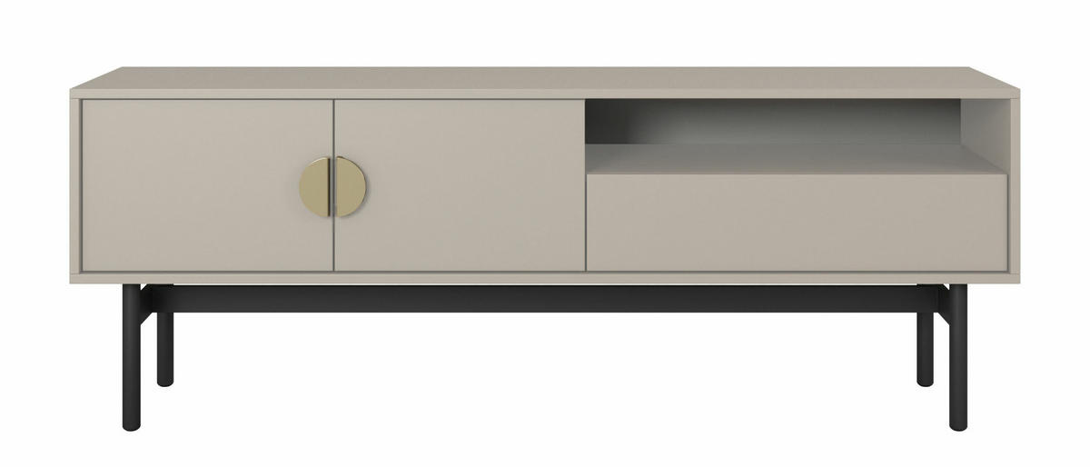 TV-SCHRANK Stoon Grau-Beige mit Schublade 154 cm - Greige/Goldfarben, Holzwerkstoff/Metall (154/57/38cm) - Selsey