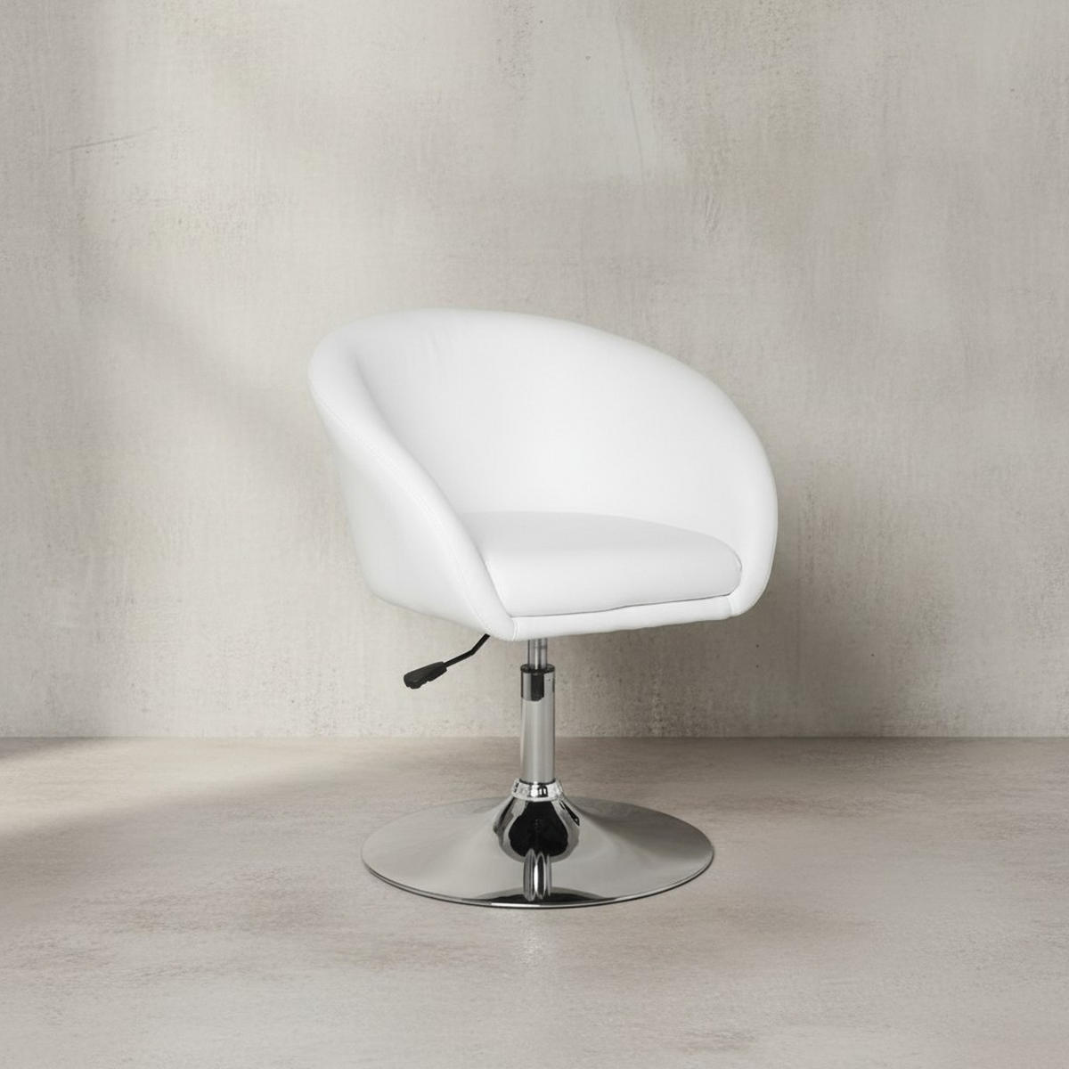 LOUNGESESSEL verstellbare Sitzhöhe mit Trompetenfuß Retro LIFT , Weiß 62x55x84 cm - Silberfarben/Weiß, Kunststoff/Textil (62/84/55cm) - KADIMA DESIGN