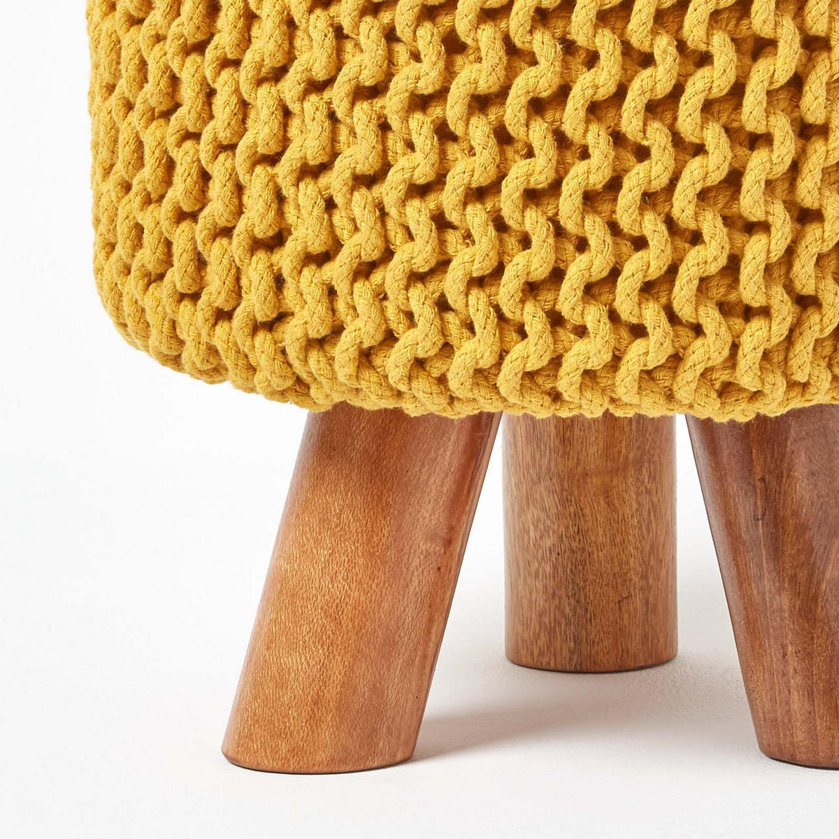 STRICK-HOCKER senfgelb, Dreibein 32/32/42 cm - Currygelb, Textil (32/42/32cm) - Homescapes