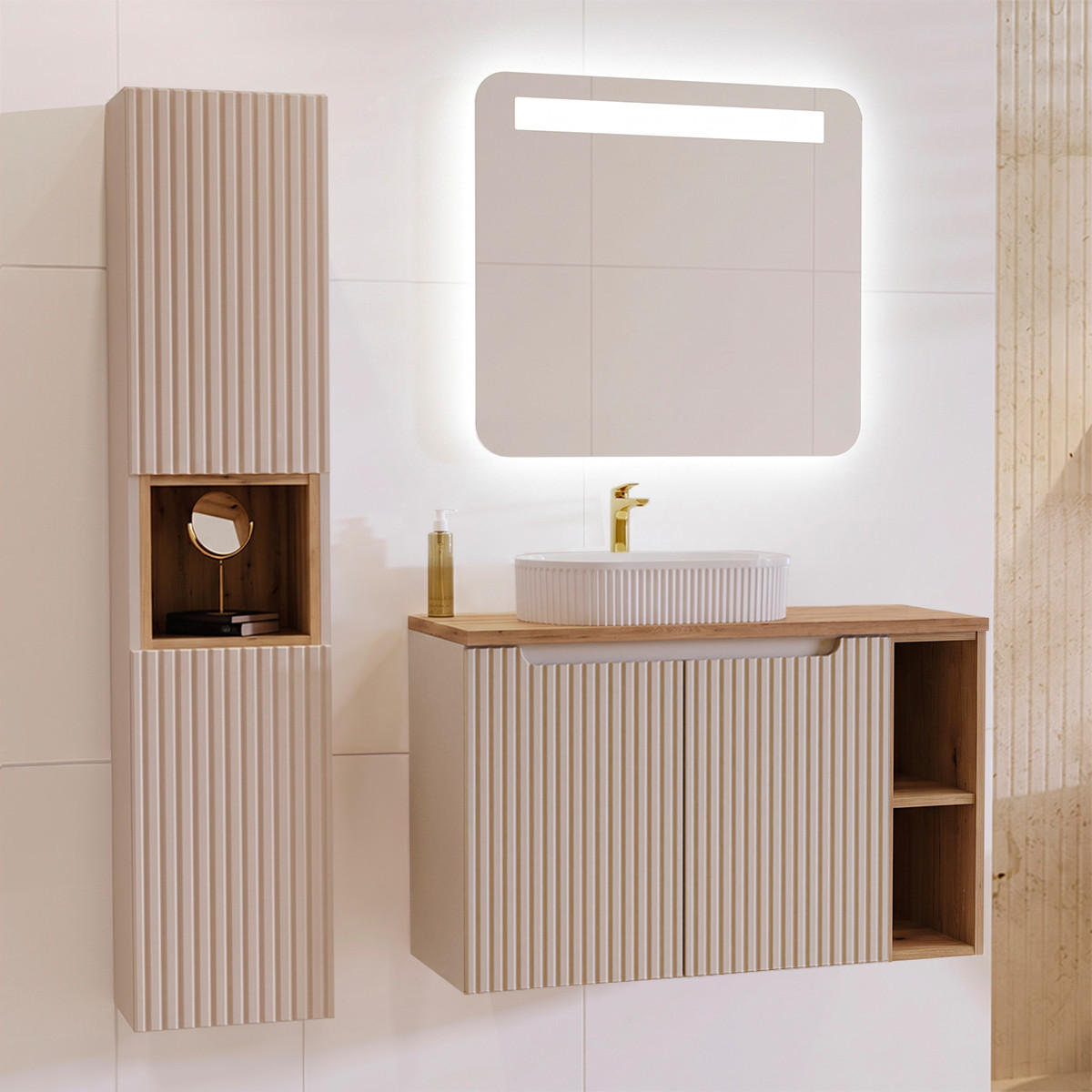 BADMÖBEL 100.4cm Riva 2er-Set Kaschmir und Holz - Beige, Holzwerkstoff (100.4/59.5/40cm) - Petits-meubles