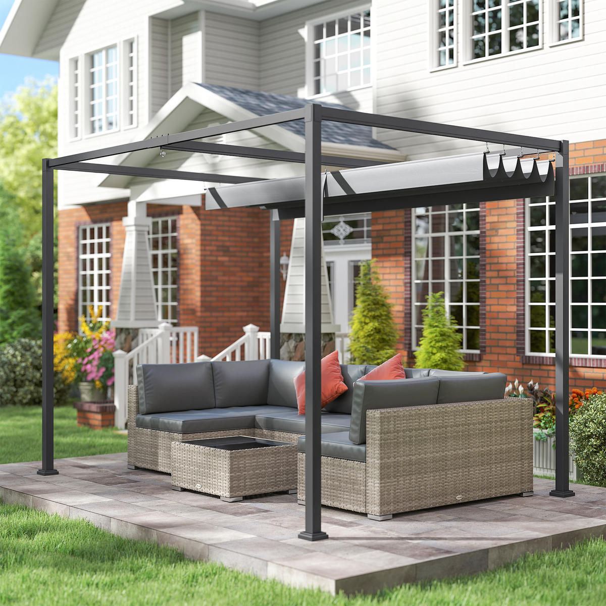 PERGOLA ca. 3 x 2 m als freistehender Gartenpavillon mit verstellbarem Dach und UV-Schutz, Terrassenüberdachung aus Metall, Grau - Grau, Metall (298/221/213cm)