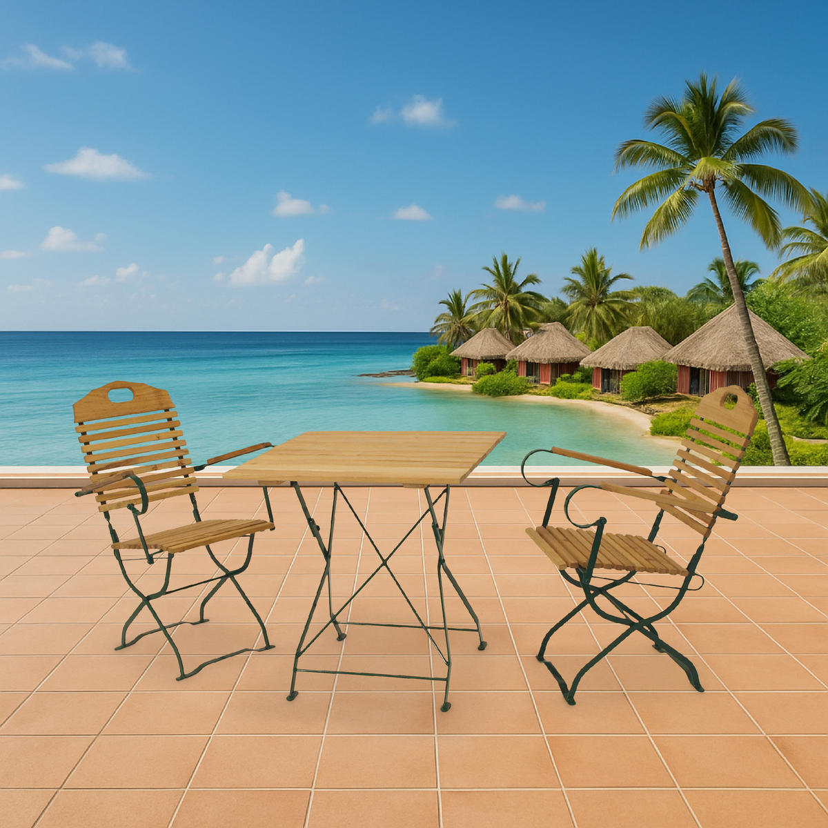 SITZGRUPPE Bad Belzig 3-teilig, Gartenset für 2 Personen - GartenSitzgruppe - Flachstahl - Robinienholz dunkelgrün - Grün, Holz - TPFGarden