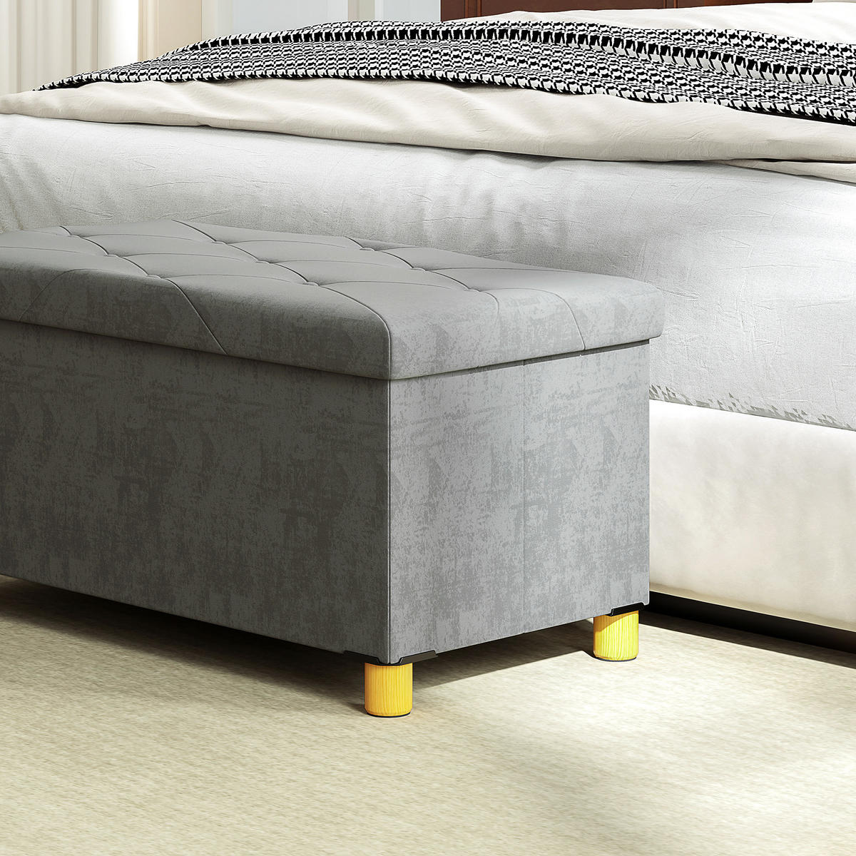 TRUHENBANK DE-16388 klappbar mit Stauraum und Knopfheftung Grau - Grau, Textil (76/38/38cm) - ComfortXL