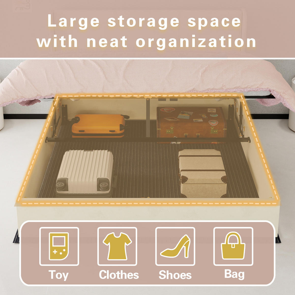STAURAUMBETT 160/200 cm DE-35479 mit Gaslift-Staufach Beige - Beige, Metall (160/200cm) - ComfortXL