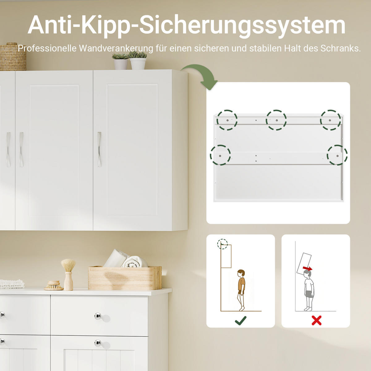 HÄNGESCHRANK mit Verstellbarem Regal, 90x60x30cm, Weiß - Weiß, Holzwerkstoff (90/60/30cm) - SoBuy