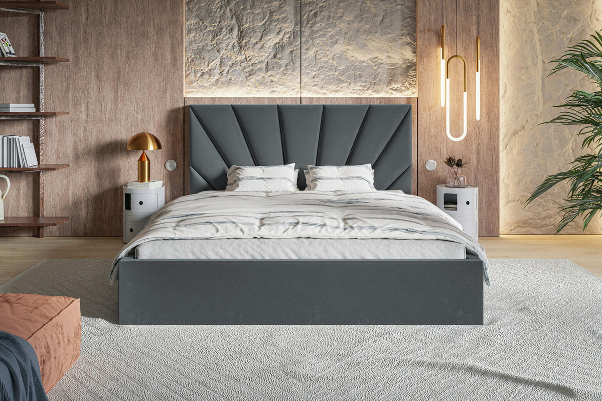POLSTERBETT 140 x 200 cm Aris, Bettkasten, Lattenrost, Dunkelgrau - Dunkelgrau, Holz/Textil (140/200cm) - Emporius