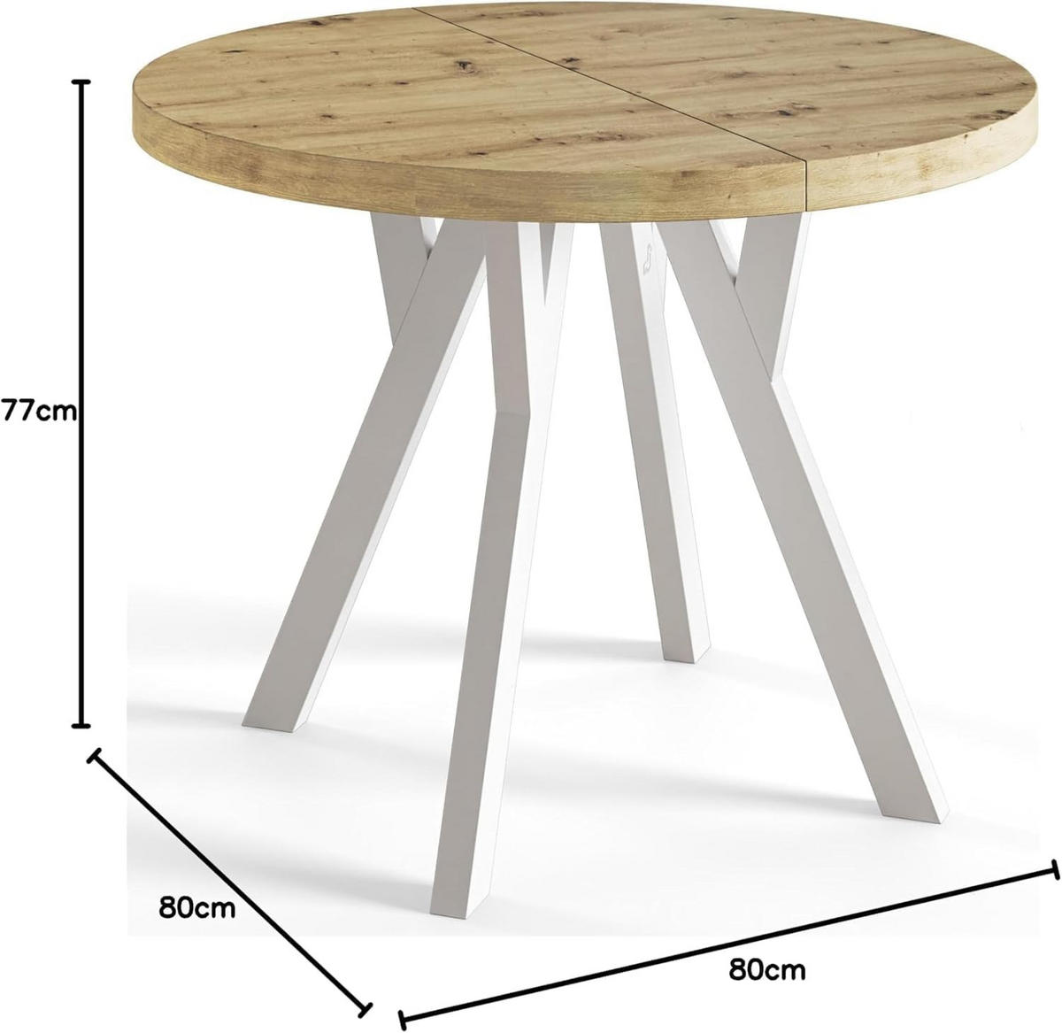 RUNDER Esstisch ausziehbar – Moderner Wohnzimmertisch und Küchentisch – Tisch mit Stabile Konstruktion, Durchmesser 120 cm - 220 cm - Farbe Lancelot - Beige/Schwarz, Holzwerkstoff (120/120/77cm) - Alpi-Möbel
