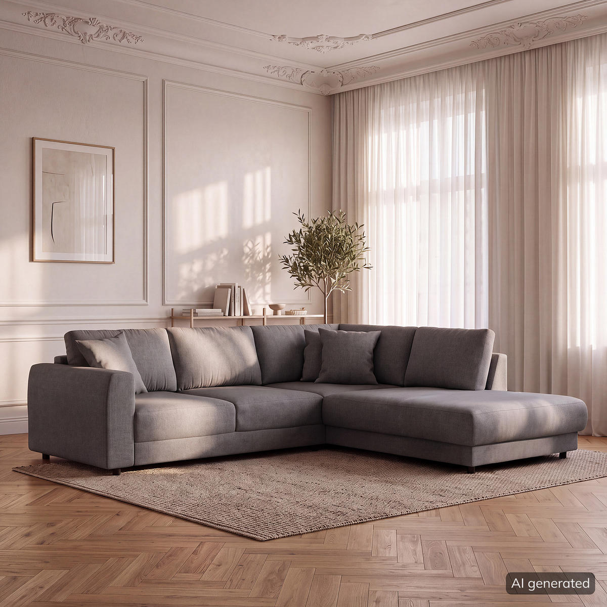ECKSOFA mit Ottomane - Schwarz/Grau, Holz/Kunststoff (267/254cm) - home24