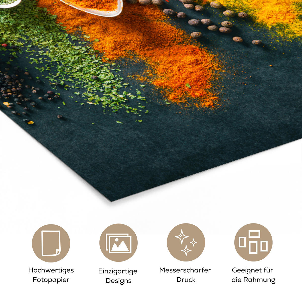 POSTER Kräuter - Gewürze - Löffel 40x60 cm - Currygelb, Papier (40/60/0.1cm) - MuchoWow