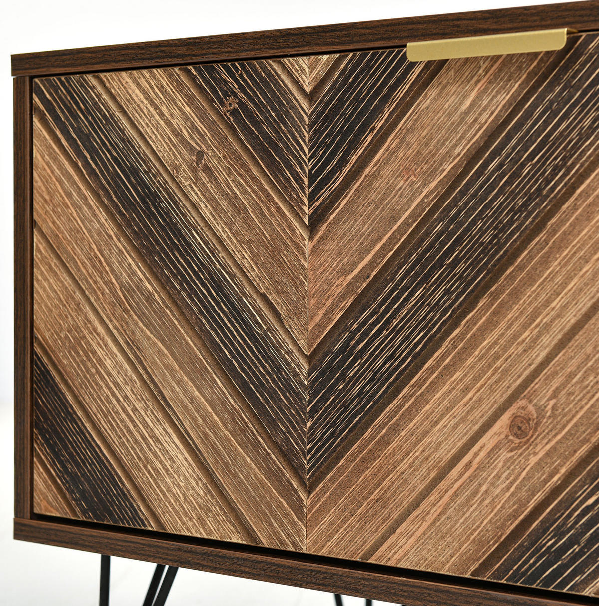 TV-LOWBOARD in Natur mit 2 Türen, Eisenfüßen und goldfarbenen Griffen 155/38/48 cm - Eichefarben, Holzwerkstoff (155/48/38cm) - Redom