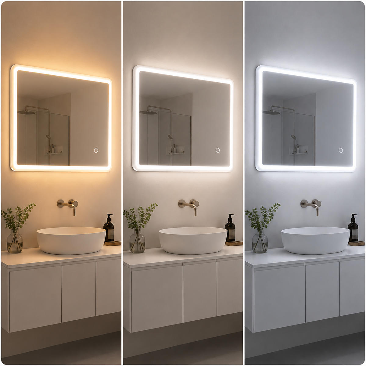 BADSPIEGEL Silber LED 60x40 cm - Transparent, Glas/Holzwerkstoff (40/60/3cm) - Relaxdays