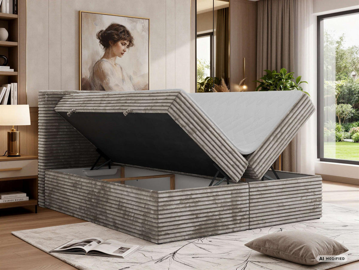 KONTINENTÁLNÍ POSTEL TILION 140/200 - Světle hnědá Manšestr - Topper T25 - H4 - černá/světle hnědá, textil/plast (140/200cm) - MKS
