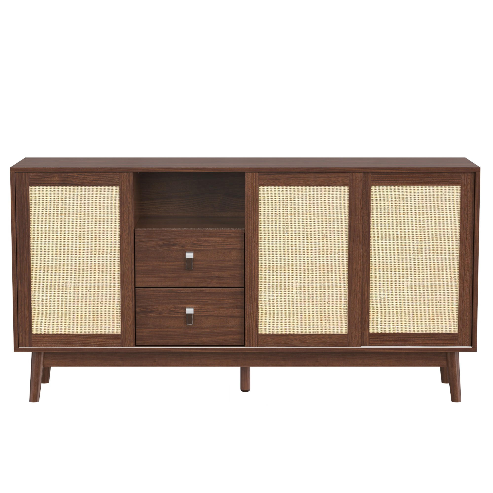 SIDEBOARD 155/38/80 cm,3 Schiebetüren,2 Schubladen,Ratten Retro-Design,Braun - Braun, Holz (155/80/38cm) - LVHOM