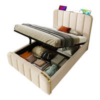 POLSTERBETT 90/200 cm mit Bettkasten, USB-C und gepolstertem Kopfteil in Beige - Beige, Textil (90/200cm) - BEAOK