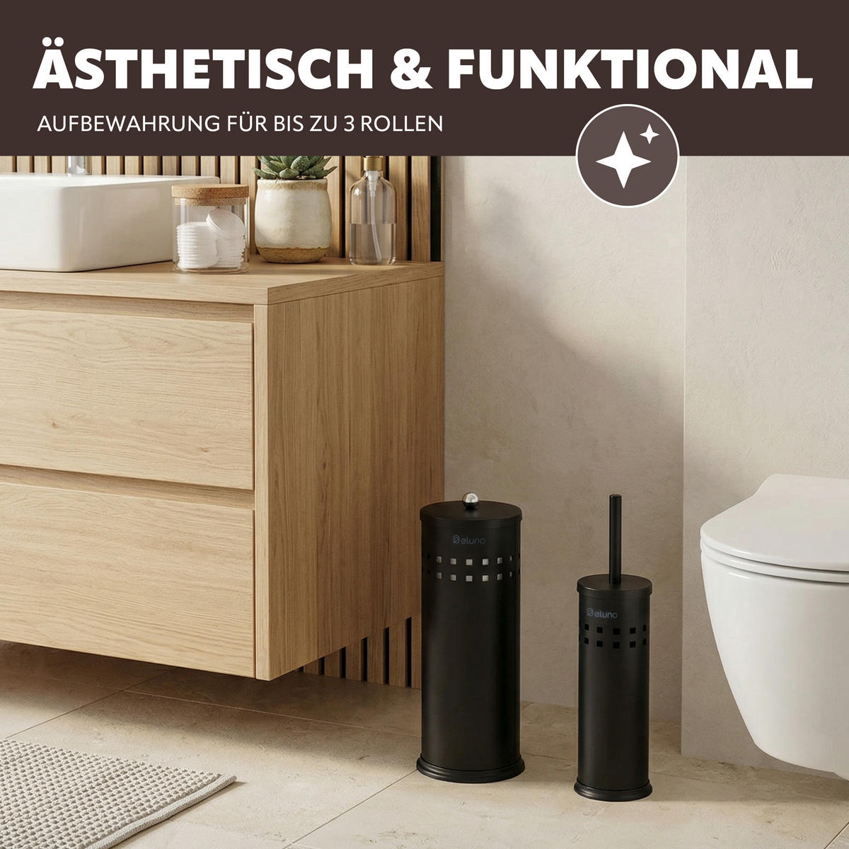 TOILETTENPAPIER-AUFBEWAHRUNG AGLIANO, Metall, schwarz - Schwarz, Metall (14.5/37.5/14.5cm) - eluno